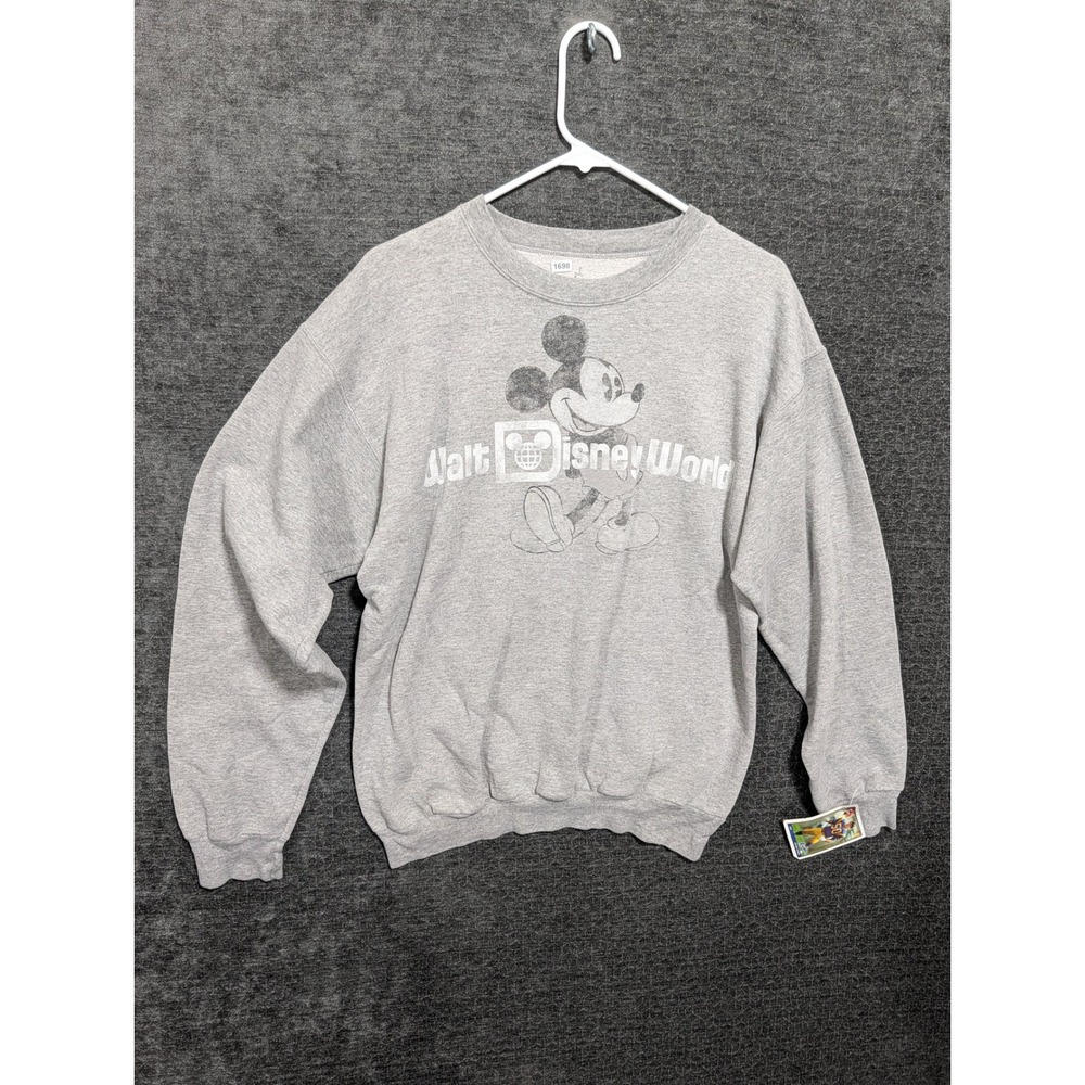 Disney World Mickey Mouse Heather Gray Sweatshirt Hanes Medium Vintage Style